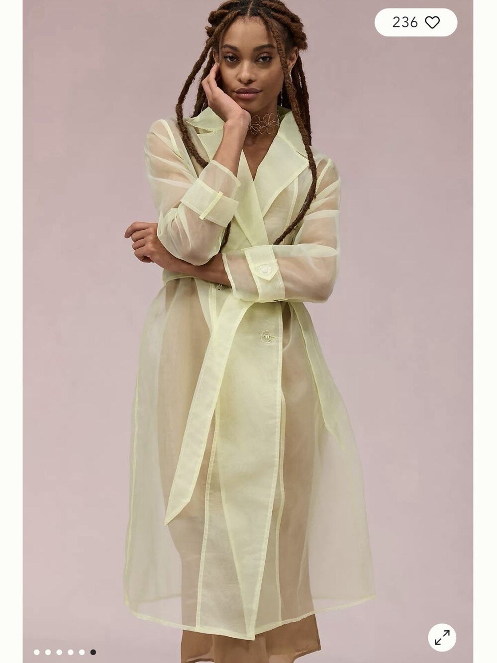 By Anthropologie Sheer Trench Coat NWT Neon Yellow Lightweight L/XL KD